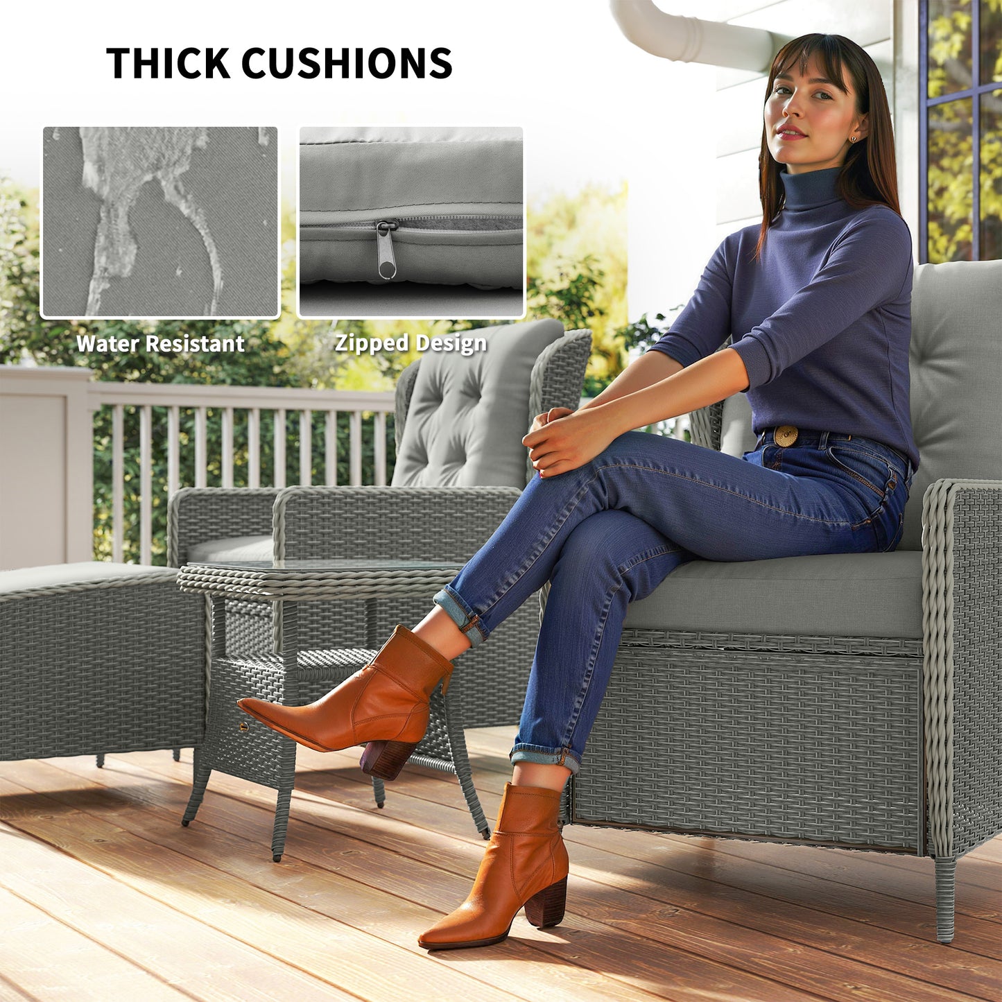 Vinono Rattan Grey 5 Piece Reclining Outdoor Garden Bistro Set