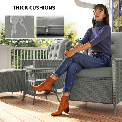 Vinono Rattan Grey 5 Piece Reclining Outdoor Garden Bistro Set