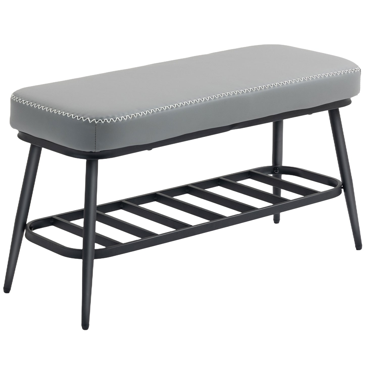Hanoke Faux Leather Grey Shoe Storage Bench With Cushioned Seat