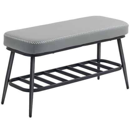 Hanoke Faux Leather Grey Shoe Storage Bench With Cushioned Seat