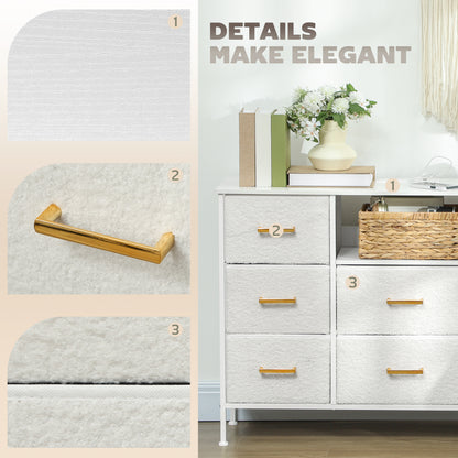 Haso Metal And Fabric Cream White 8 Drawer Boucle Storage Chest With Charging Station