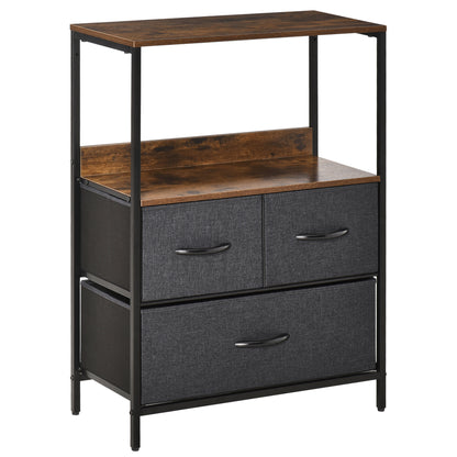 Ranotte Wooden Black 3 Fabric Drawer Storage Chest With Shelf