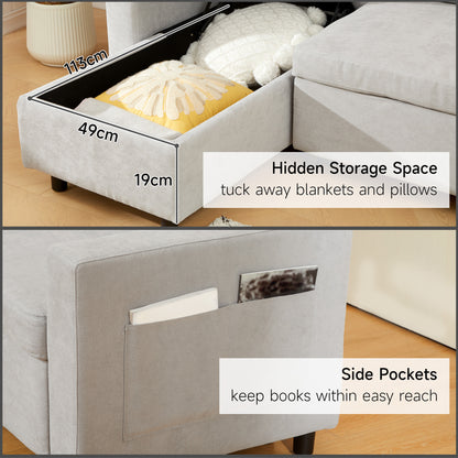 Tafaha Light Grey Pull Out Sofa Bed With Storage and Side Pockets