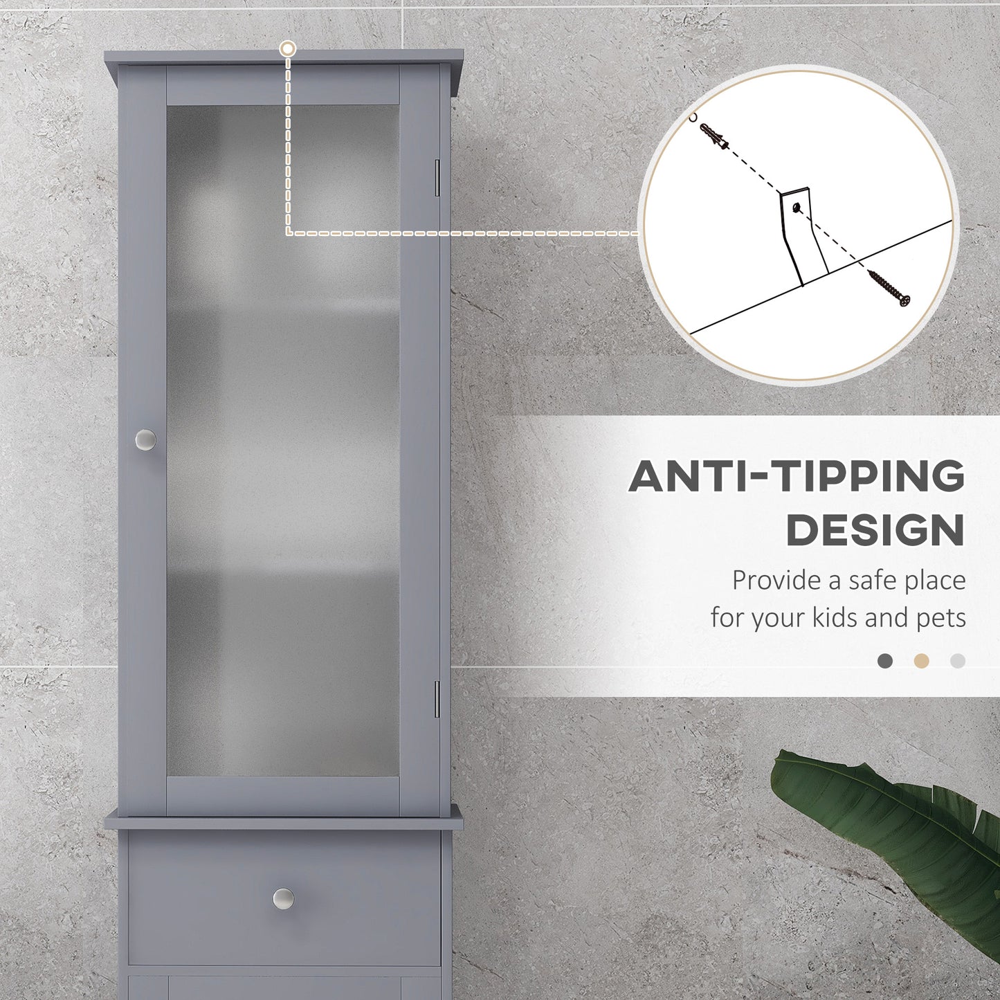 Zira Tall Slim Grey Bathroom Storage Cabinet With Shelves Drawer And Door