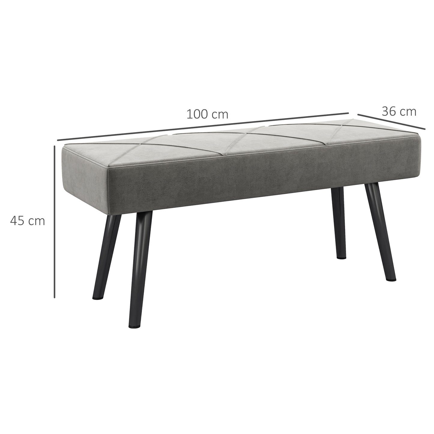 Mazuka Grey End Of Bed Bench With X Frame Black Metal Legs Geometric Pattern