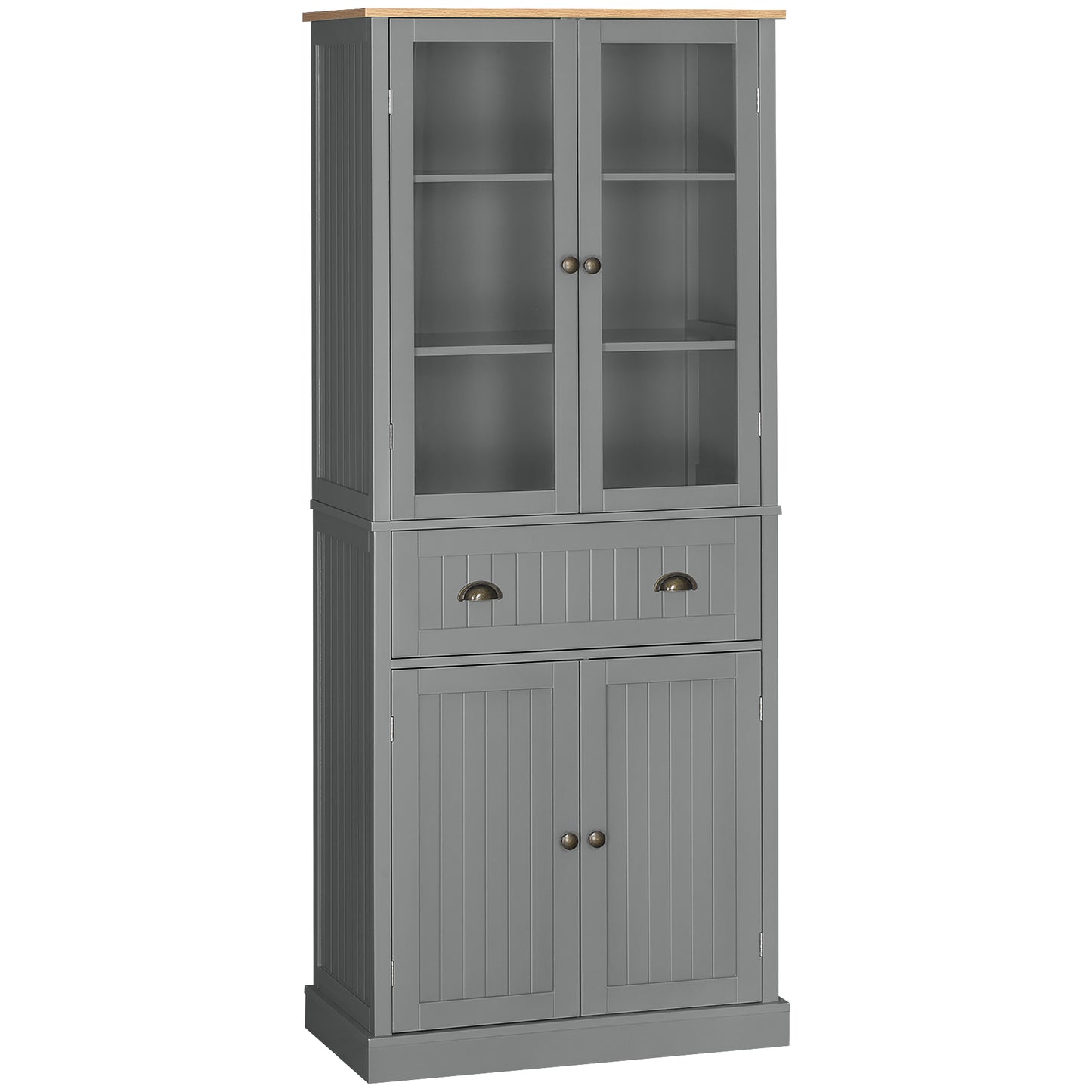 Todi Hael Wooden Grey 180 cm Tall Kitchen Pantry Cabinet Adjustable Shelves And Drawer Storage