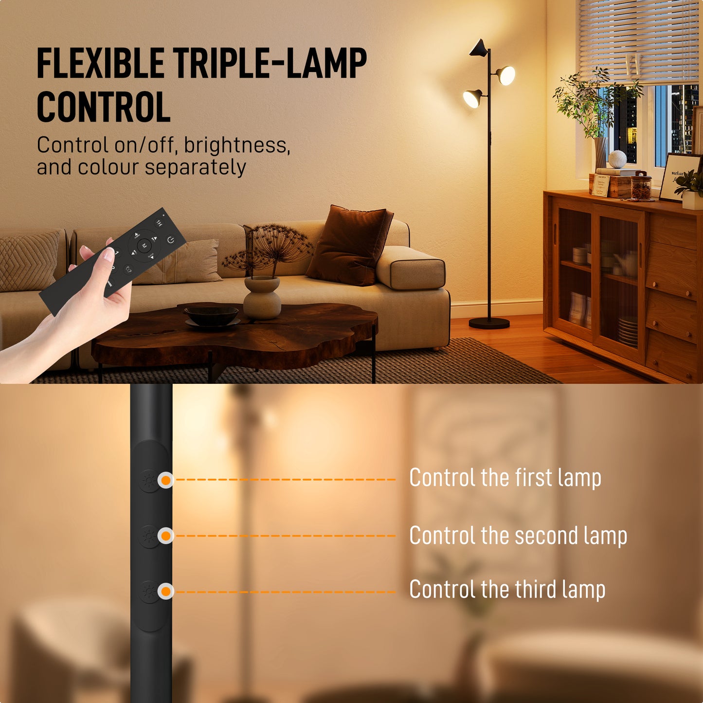 Neso Metal Black 3 Lamp Adjustable Floor Light With Directional Heads