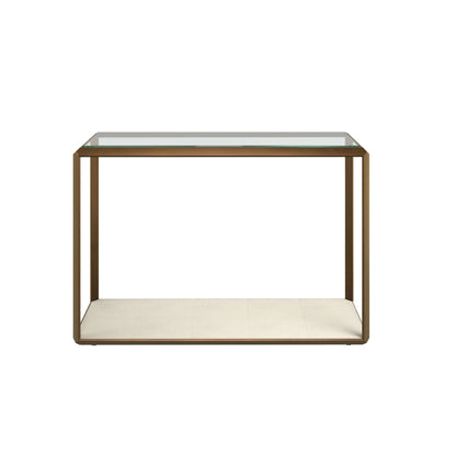 Aracaju Ivory Shagreen and Brass Glass Top Console Table
