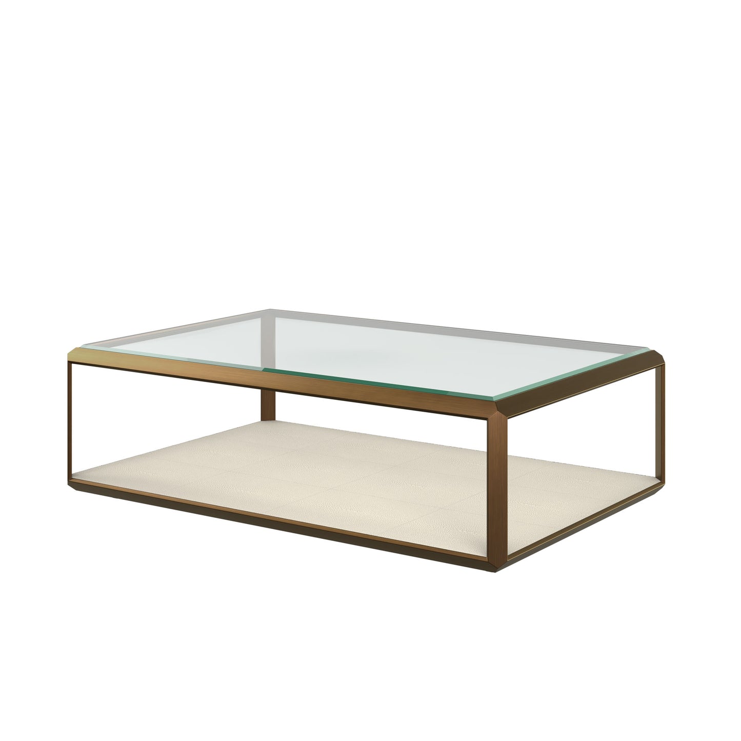 Klain Brass and Ivory Shagreen Glass Top Coffee Table