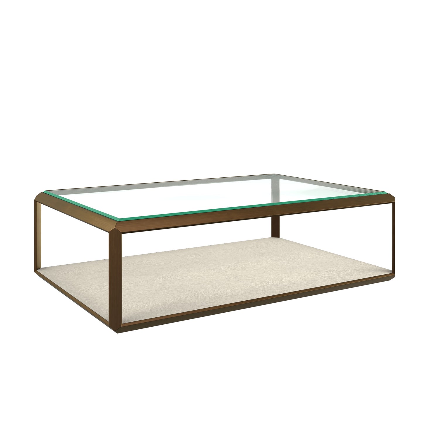 Klain Brass and Ivory Shagreen Glass Top Coffee Table