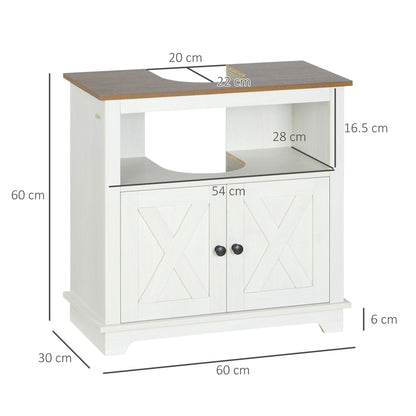 Venole Vara White Under Sink Vanity Storage Cabinet With Double Doors And Internal Shelving 60x30x60cm