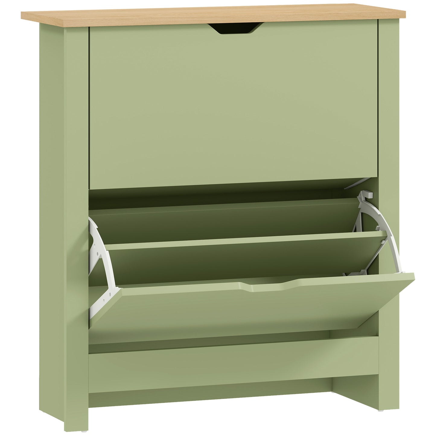 Wooden Green Slim Shoe Cabinet With 2 Flip Drawers For 12 Pairs