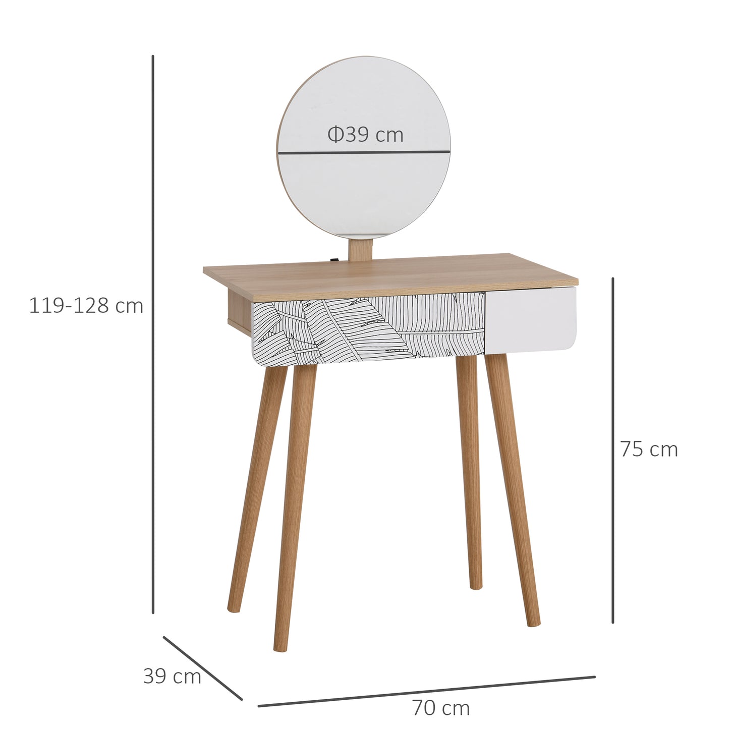 Zino Oak Wood Dressing Table With Adjustable Mirror And Drawer Storage For Bedroom