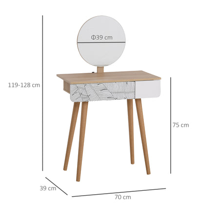 Zino Oak Wood Dressing Table With Adjustable Mirror And Drawer Storage For Bedroom