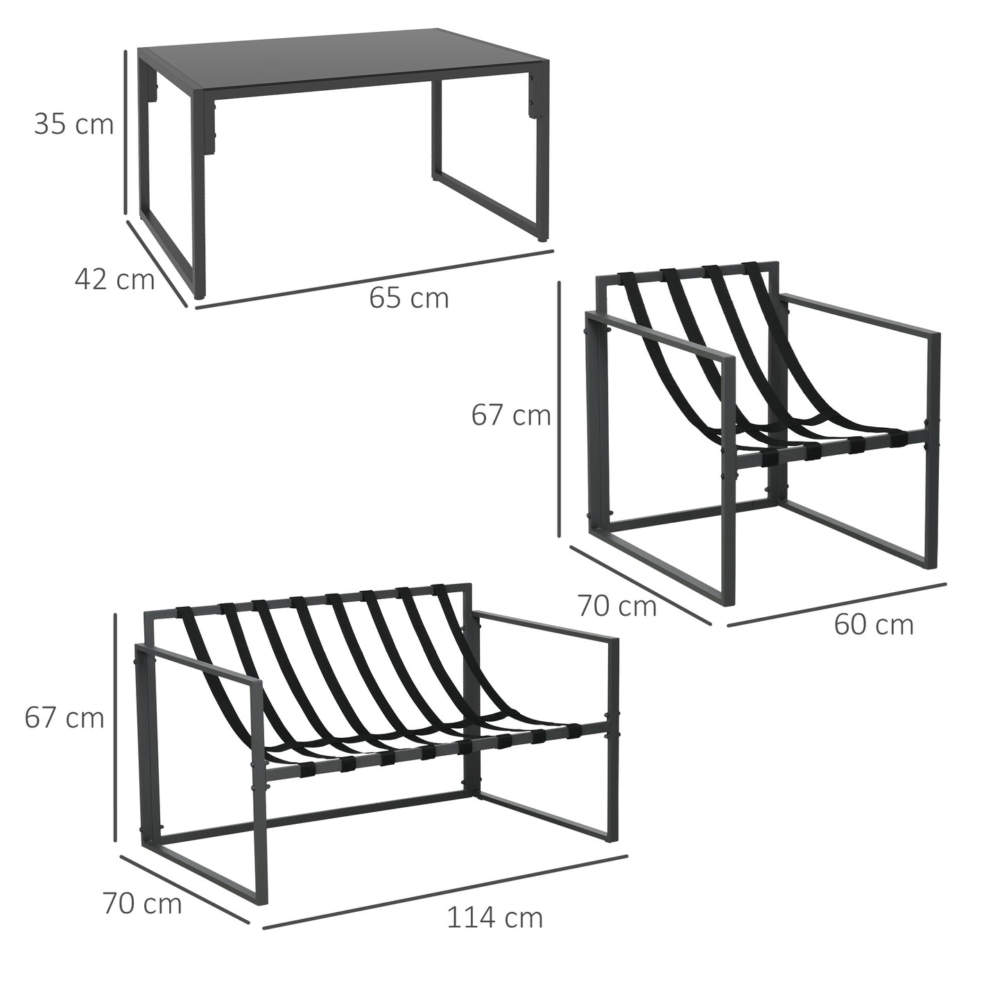 Mocove Cody Metal Black 4 Seater Relaxed Back Outdoor Furniture Set with Grey Padded Cushions