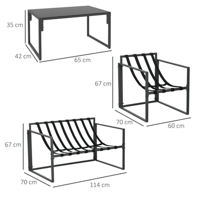 Mocove Cody Metal Black 4 Seater Relaxed Back Outdoor Furniture Set with Grey Padded Cushions