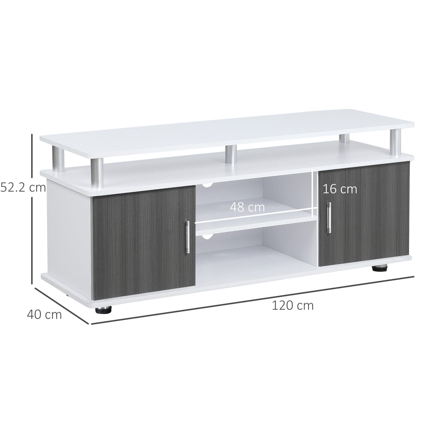 Mihavi 120cm Wooden Grey And White Media Console With Shelf And Cupboards For TVs Up To 50 Inches