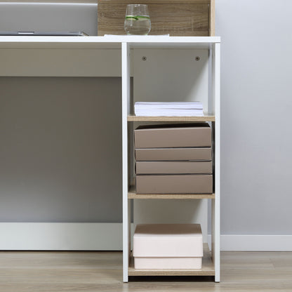 Niledi 137cm Wooden Oak Large Office Desk With Shelves Drawers And Printer Stand