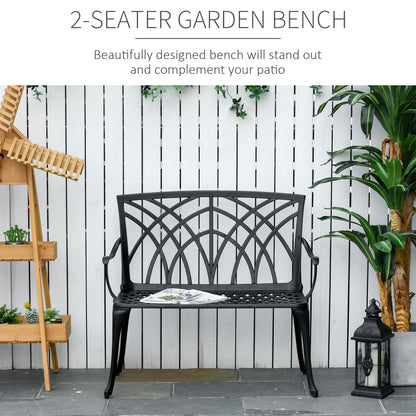 Elsu 2 Seater Outdoor Garden Bench Black Cast Aluminium Antique Finish