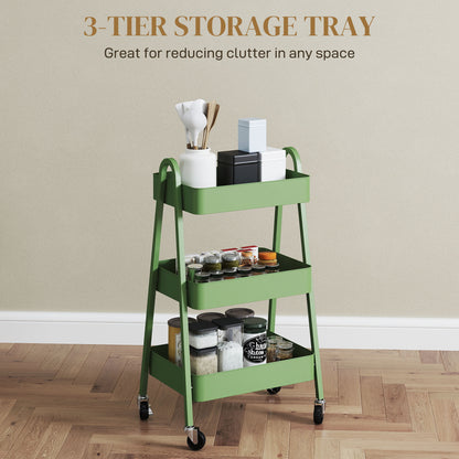 Leroco Metal Green 3 Tier Storage Trolley With Wheels
