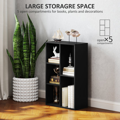 Vakeri Wood Black 2 Tier Bookcase With 5 Storage Compartments