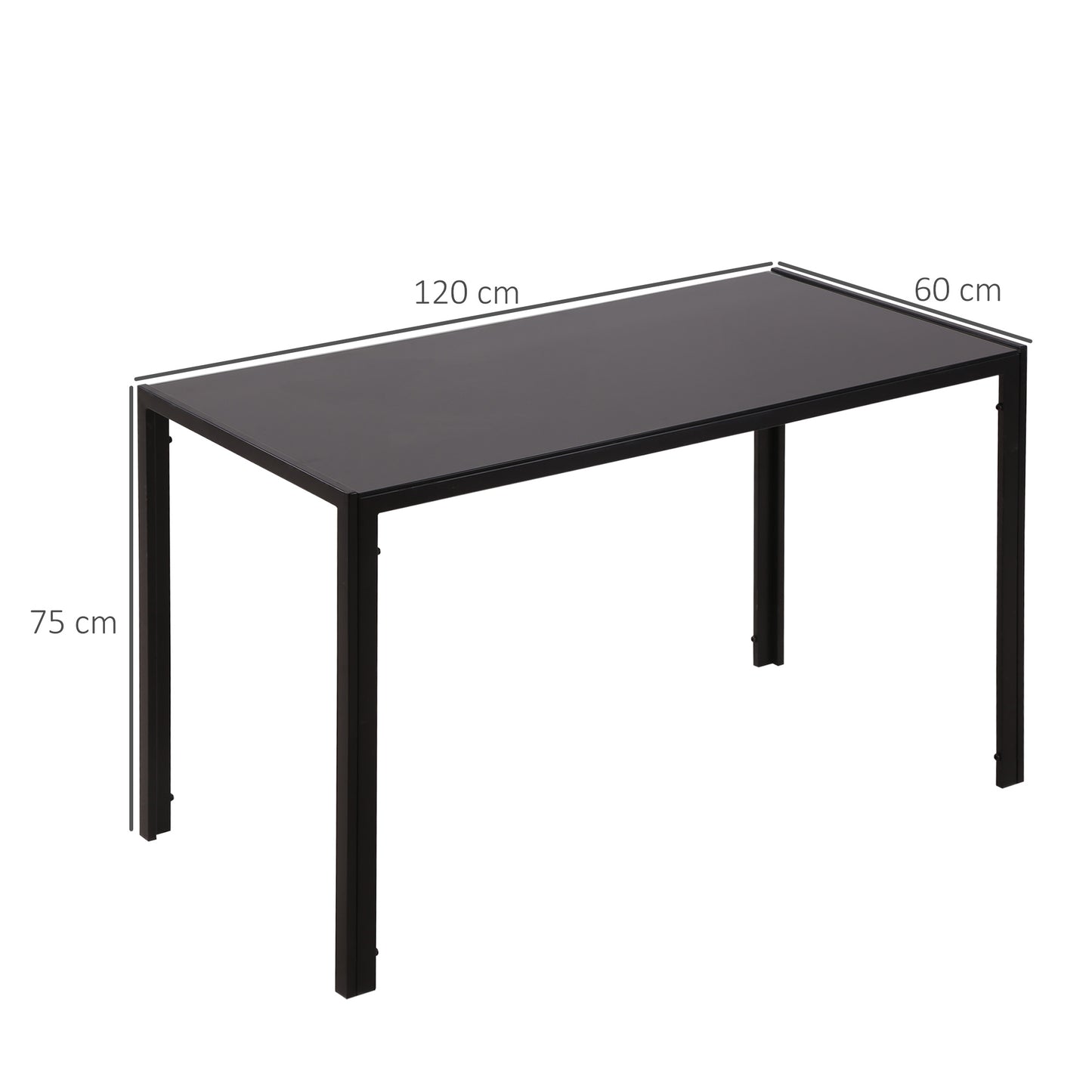 Tasefi 120cm Metal Black Rectangular Glass Dining Table 4 Seater Kitchen Table