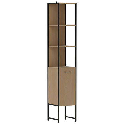 Supave Tall Bathroom Storage Cabinet With OFauxn Shelving And Adjustable Interior Natural Wood Finish