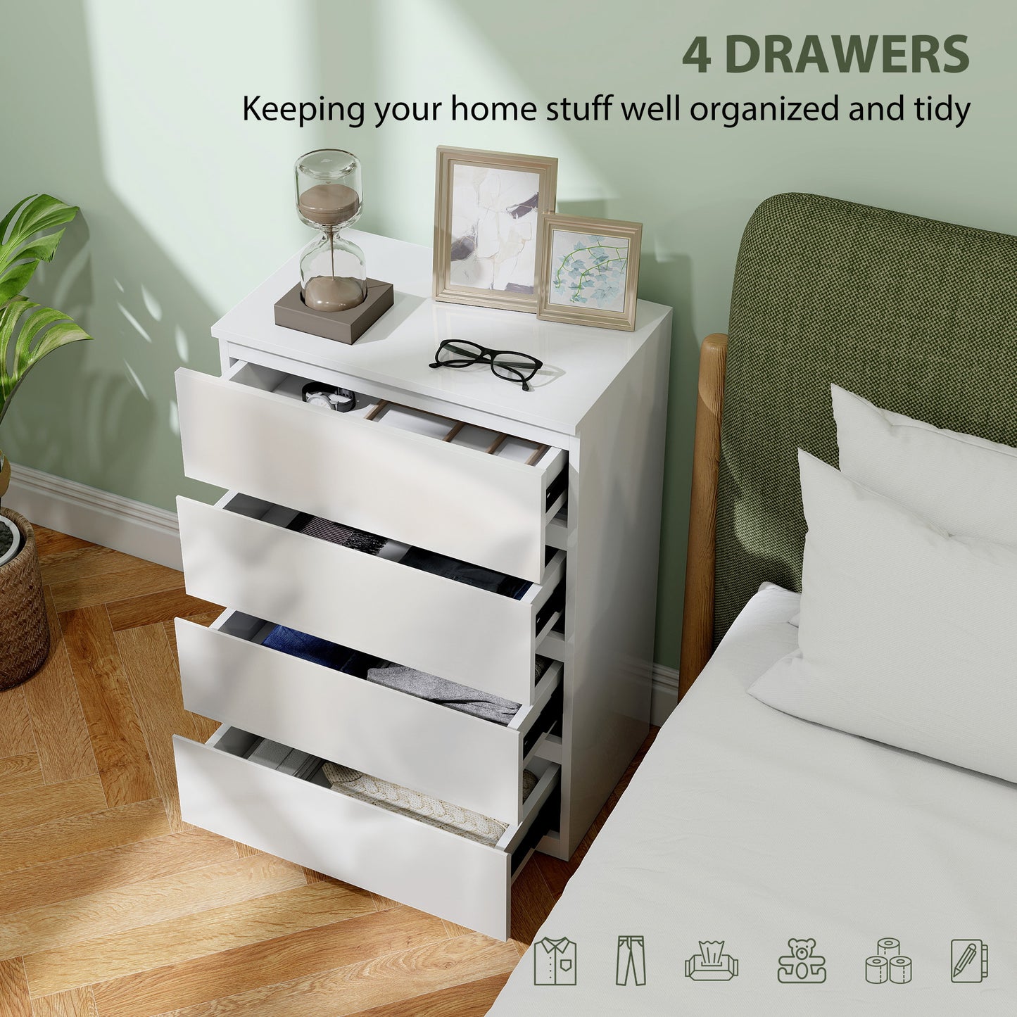 Elel High Gloss White 4 Drawer Modern Storage Chest