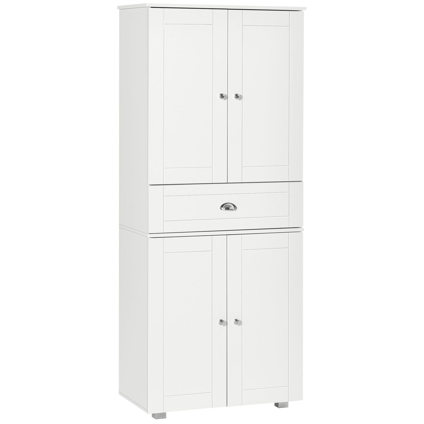Soco Wooden White Tall Freestanding Kitchen Pantry Cabinet Adjustable Shelves And Drawers 184 cm