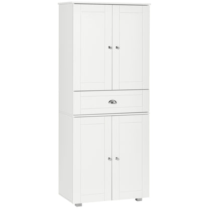 Soco Wooden White Tall Freestanding Kitchen Pantry Cabinet Adjustable Shelves And Drawers 184 cm