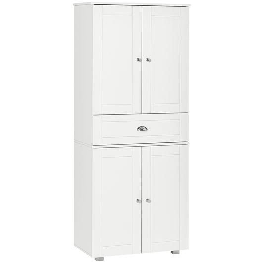 Soco Wooden White Tall Freestanding Kitchen Pantry Cabinet Adjustable Shelves And Drawers 184 cm
