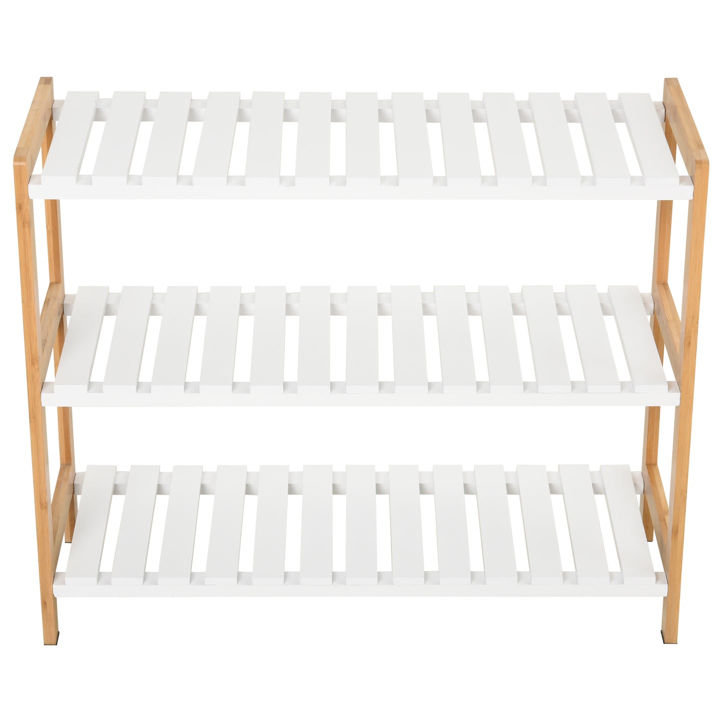 Roello Elta Wooden Natural and White 3 Tier Shoe Rack With Slatted Shelves
