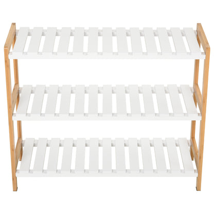 Roello Elta Wooden Natural and White 3 Tier Shoe Rack With Slatted Shelves