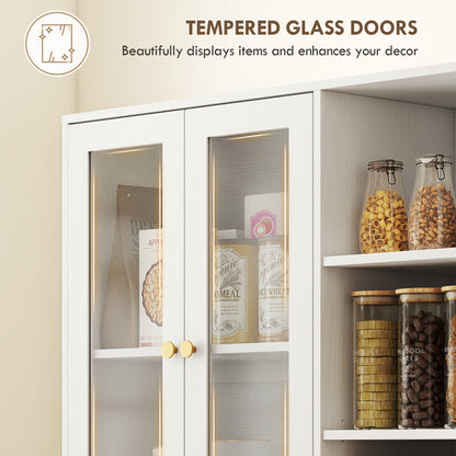 Samalo Wooden White Wood Effect Kitchen Storage Cabinet With Glass Doors