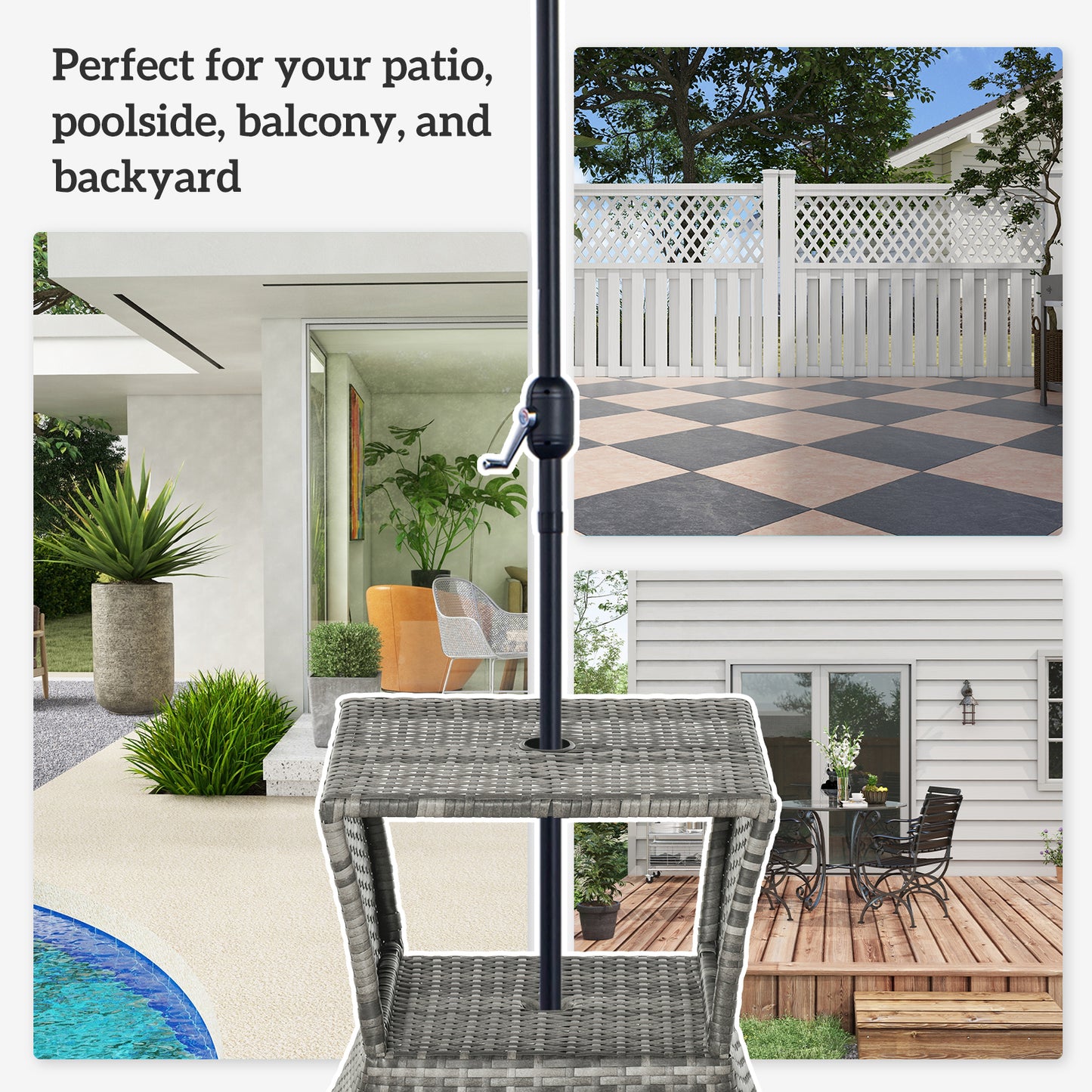 Toka Grey Rattan Outdoor Bistro Table With Umbrella Hole And Shelf