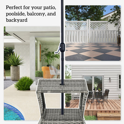 Toka Grey Rattan Outdoor Bistro Table With Umbrella Hole And Shelf