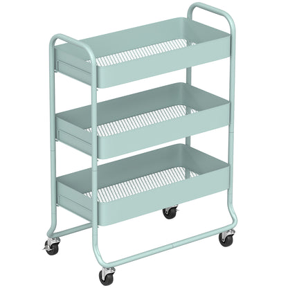 Nokeyo Metal Light Green 3 Tier Rolling Utility Trolley With Mesh Baskets