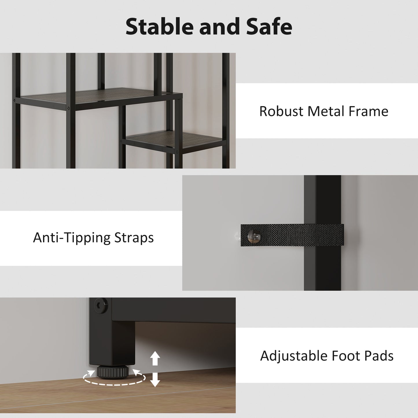 Sudina Metal And Wood Grey And Black 7 Tier Geometric Display Bookcase