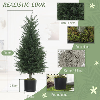 Lusa Set Of 2 Outdoor Artificial Cypress Trees H8 90cm With UV Resistant Finish