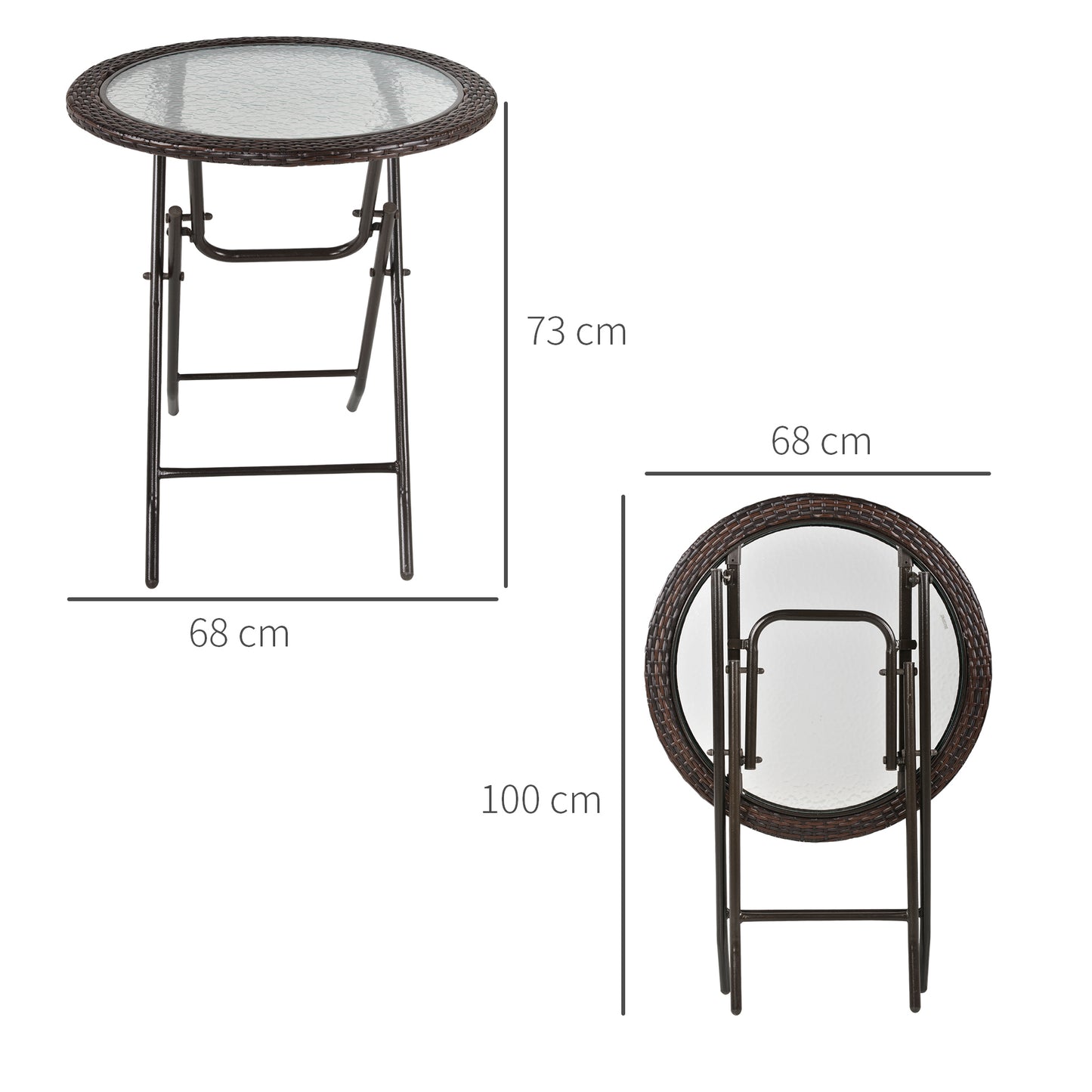 Lose Brown Rattan and Glass Round Folding Outdoor Bistro Table