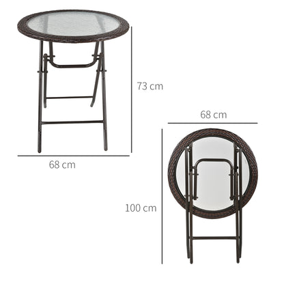 Lose Brown Rattan and Glass Round Folding Outdoor Bistro Table