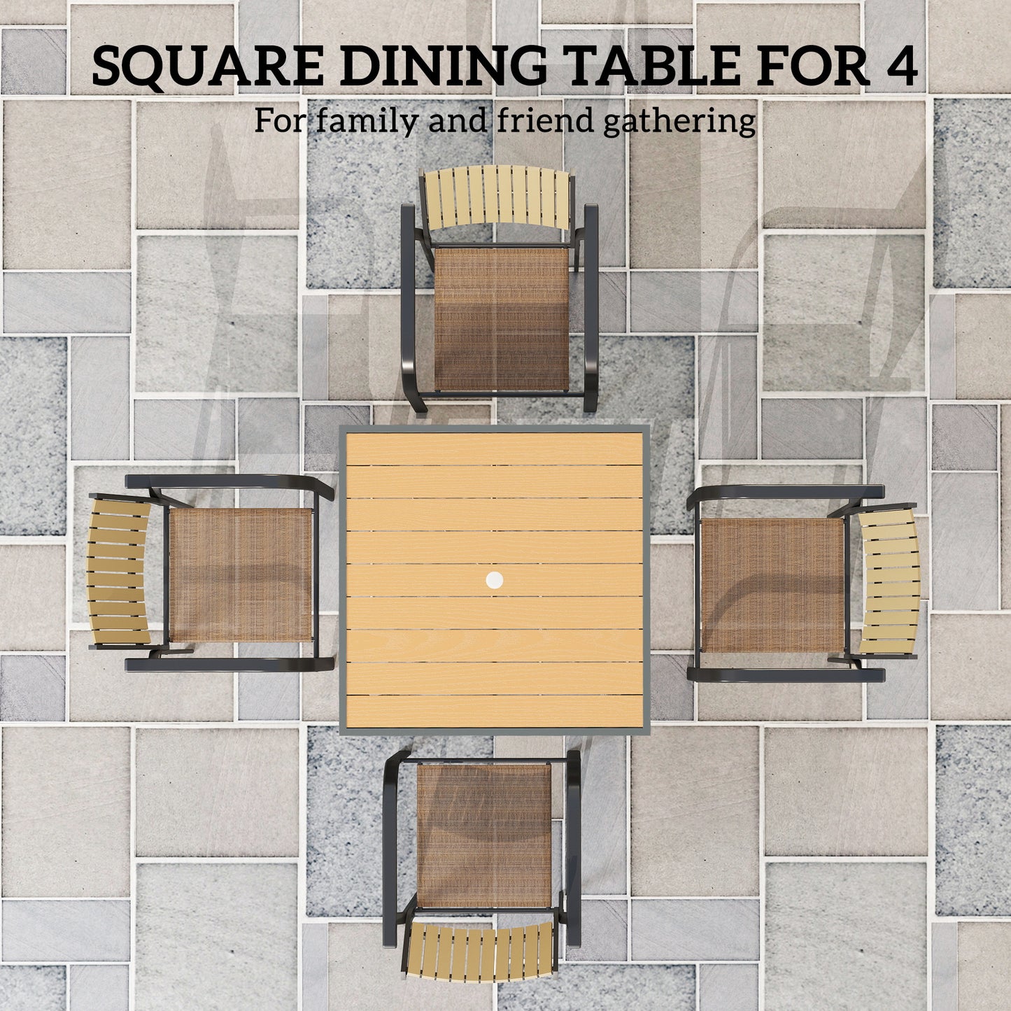 Yole Natural Wood Effect Square Garden Dining Table For 4 With Umbrella Hole