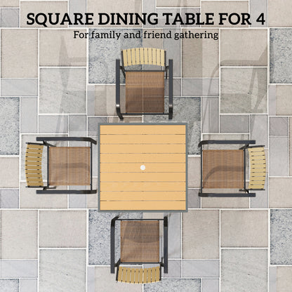 Yole Natural Wood Effect Square Garden Dining Table For 4 With Umbrella Hole