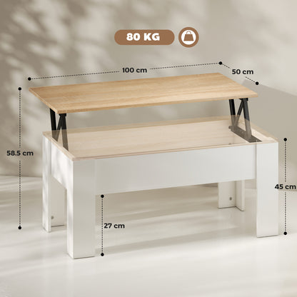 Lirifi Nono Wooden Neutral Finish Lift Top Coffee Table With Hidden Storage