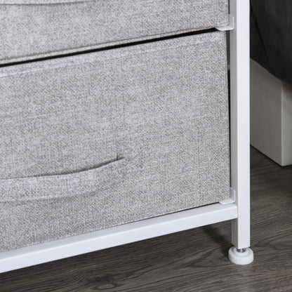 Vepapa White Metal And Grey Fabric 5 Drawer Linen Basket Storage Unit With Natural Wooden Top Shelf