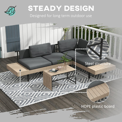 Vivino Metal Grey 3 Piece L Shaped Outdoor Garden Sofa Set with Coffee Table and 2 Side Tables