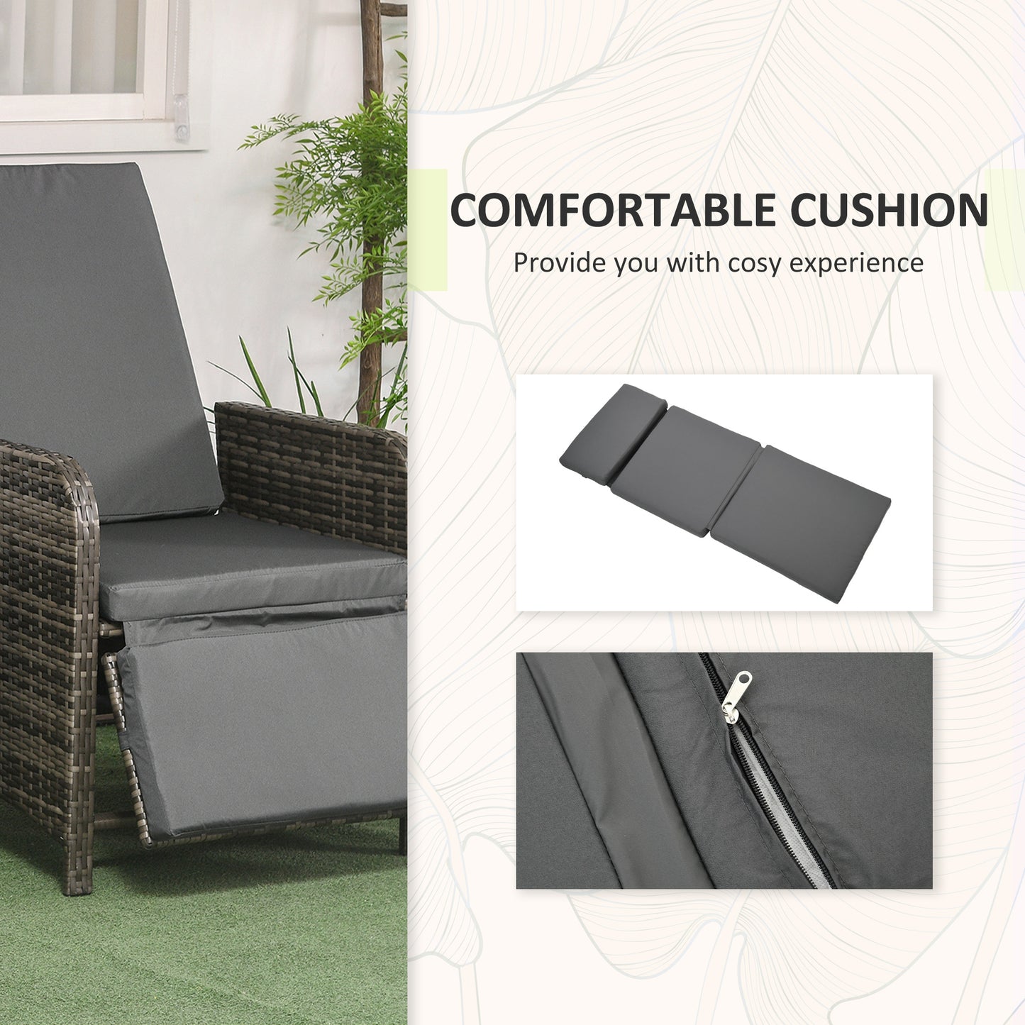 Mazizi Dark Grey Rattan 3 Piece Garden Outdoor Bistro Set With Cushions And Storage Table