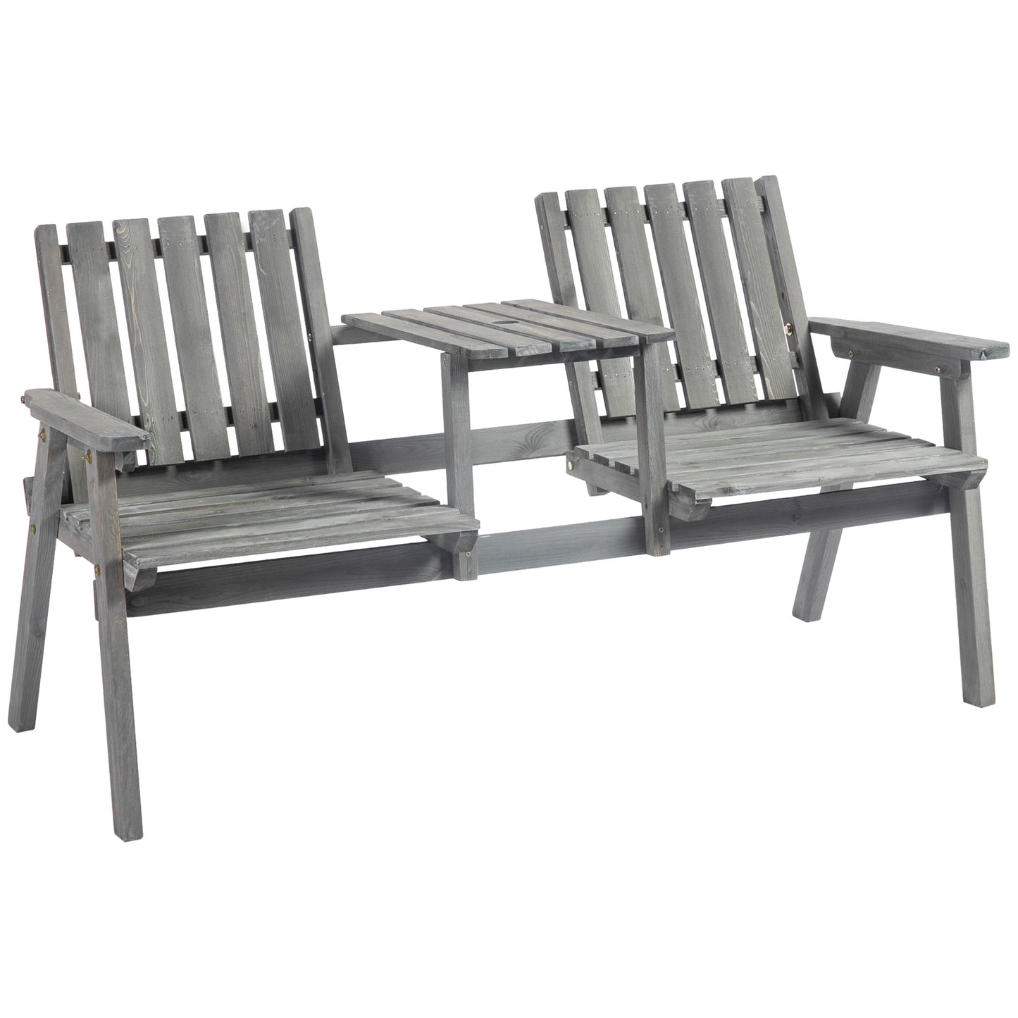 Sasumi Grey Wooden 2 Seater Slatted Bistro Set with Integrated Table