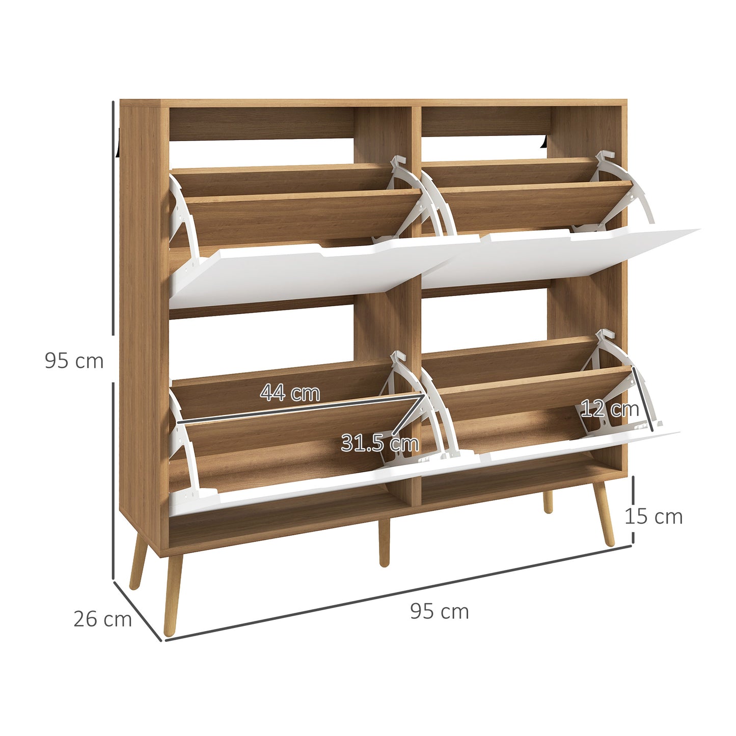 Margarita Wooden Natural  and White Shoe Cabinet With 4 Flip Drawers For 8 To 16 Pairs