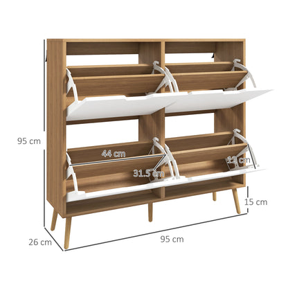 Margarita Wooden Natural  and White Shoe Cabinet With 4 Flip Drawers For 8 To 16 Pairs